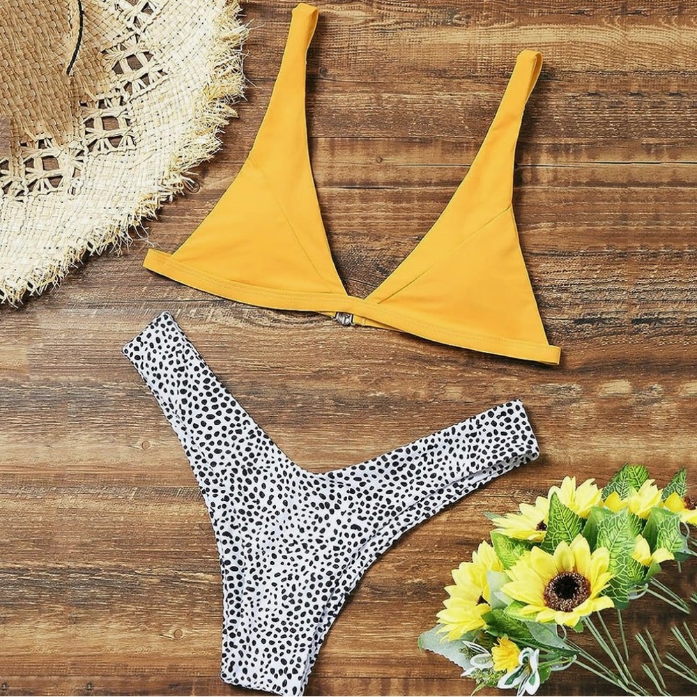 Women Swimsuit Fully Lined Bathing Suit High Cut Bikini Set | Polka dots